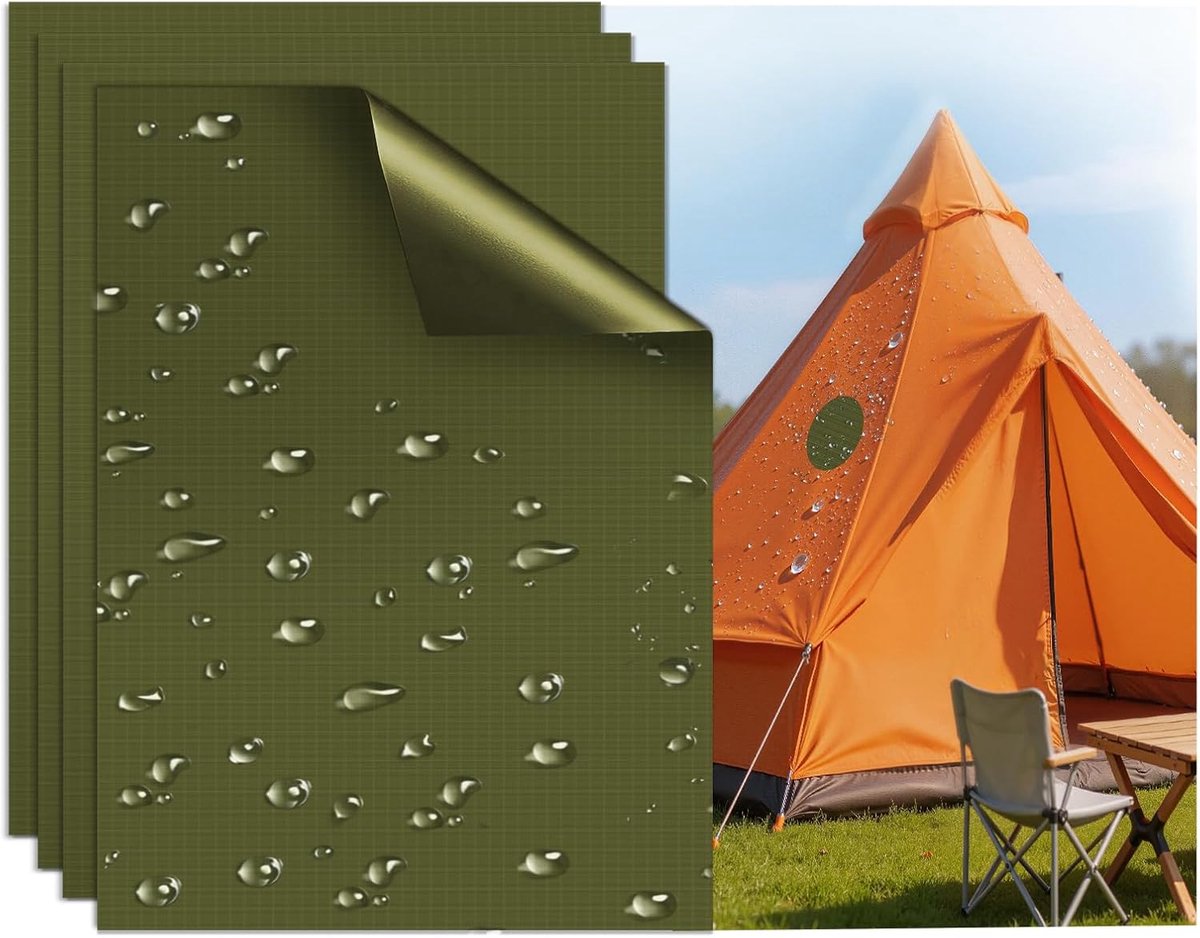 Reparatieset, patches voor donsjack, zelfklevende stof van nylon, waterdicht en scheurvast, voor jas, tent en slaapzak, vierkant, lichtgroen