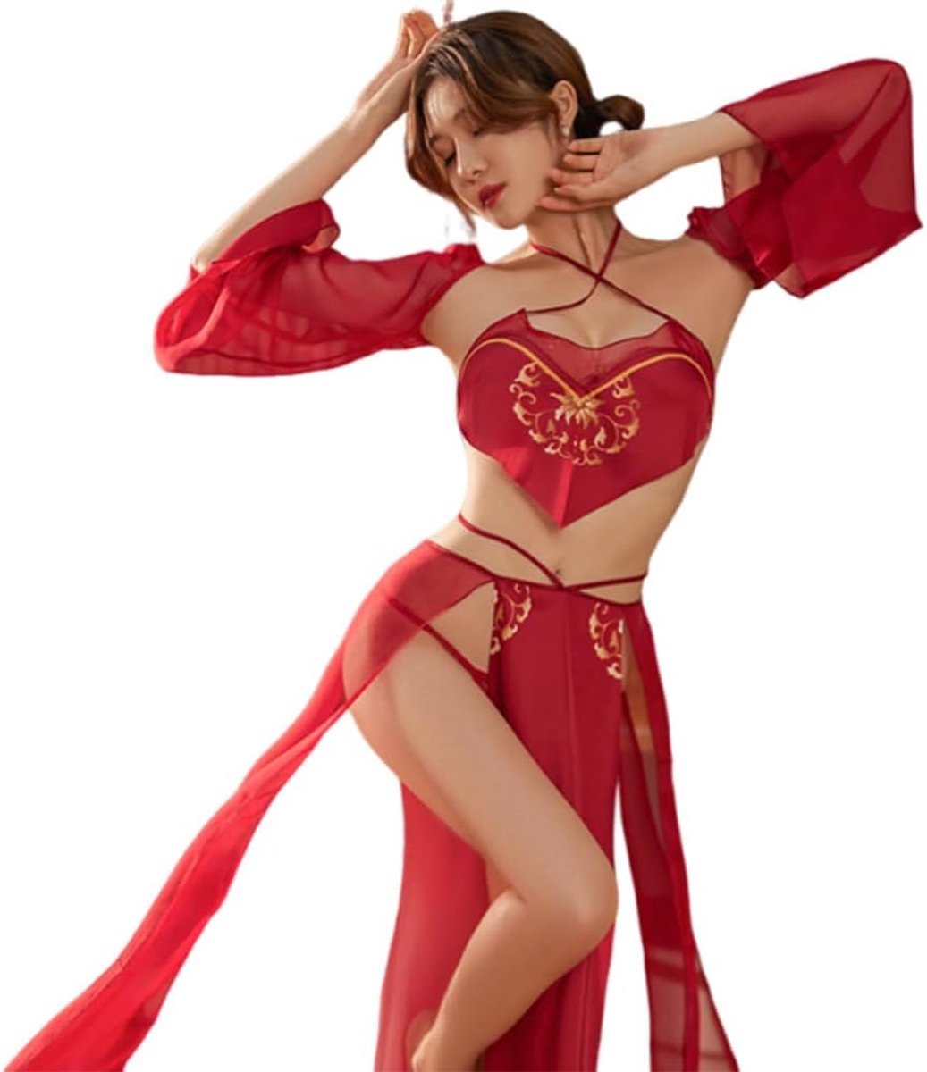 Chinese oude stijl jurk cosplay sexy cheongsam Japanse danseres split chiffon lingerie