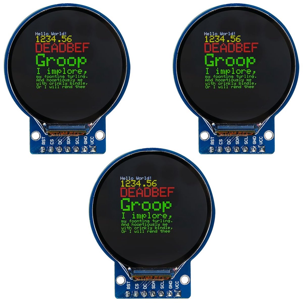 3 stuks 1,28 inch TFT LCD ronde displaymodule RGB 240 × 240, GC9A01 driver, 4-draads SPI voor Arduino