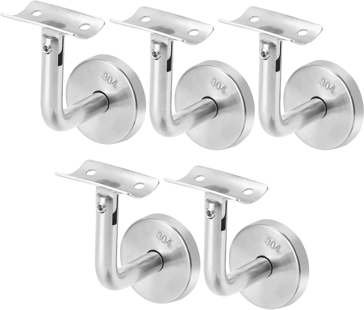5 stuks roestvrijstalen leuninghouders, 90° roestvrij staal, met afdekrozet, voor binnen- en buitenwandbevestigingen, leuningsteun, zilver