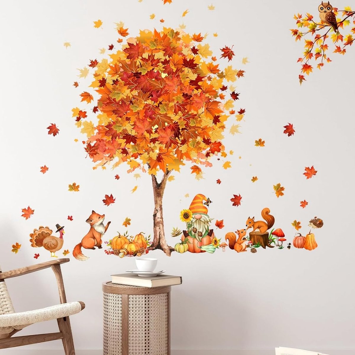 Herfst Muurstickers – Esdoorn Decoratie Stickers – Voor Binnen – Zelfklevend en Verwijderbaar – Herfstdecoratie voor Woonkamer en Slaapkamer