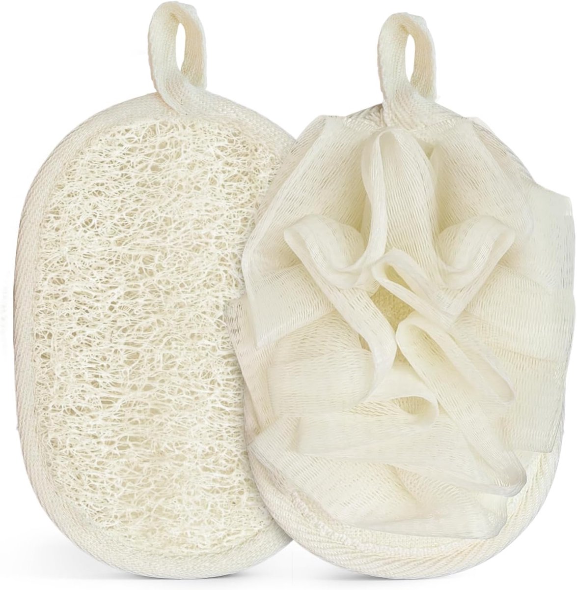 SnelShoppen - 2 Stuks Natuurlijke Lichaamspeelspons, Herbruikbare Loofah-Spons voor Dames en Heren, Beige Douche- en Peelspons met Zachte Reinigingsei