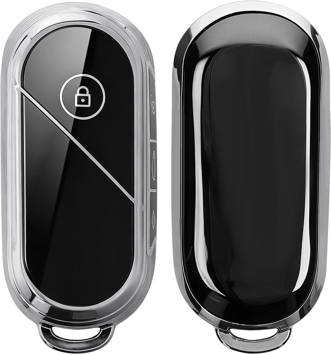 kwmobile autosleutel hoesje geschikt voor BMW Mini Cooper U25 J01 J05 F65 F66 2024-2026 hoes - TPU autosleutel behuizing - Beschermende auto sleutel case - Sleuteletui in zwart / zilver