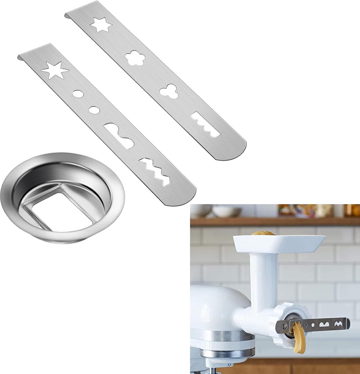 Gebakopzetstuk voor vleesmolen, gebakopzetstuk, roestvrij staal, met 8 verschillende vormen, spuitopzetstuk, accessoires voor Kitchenaid vleesmolen, keukenmachine