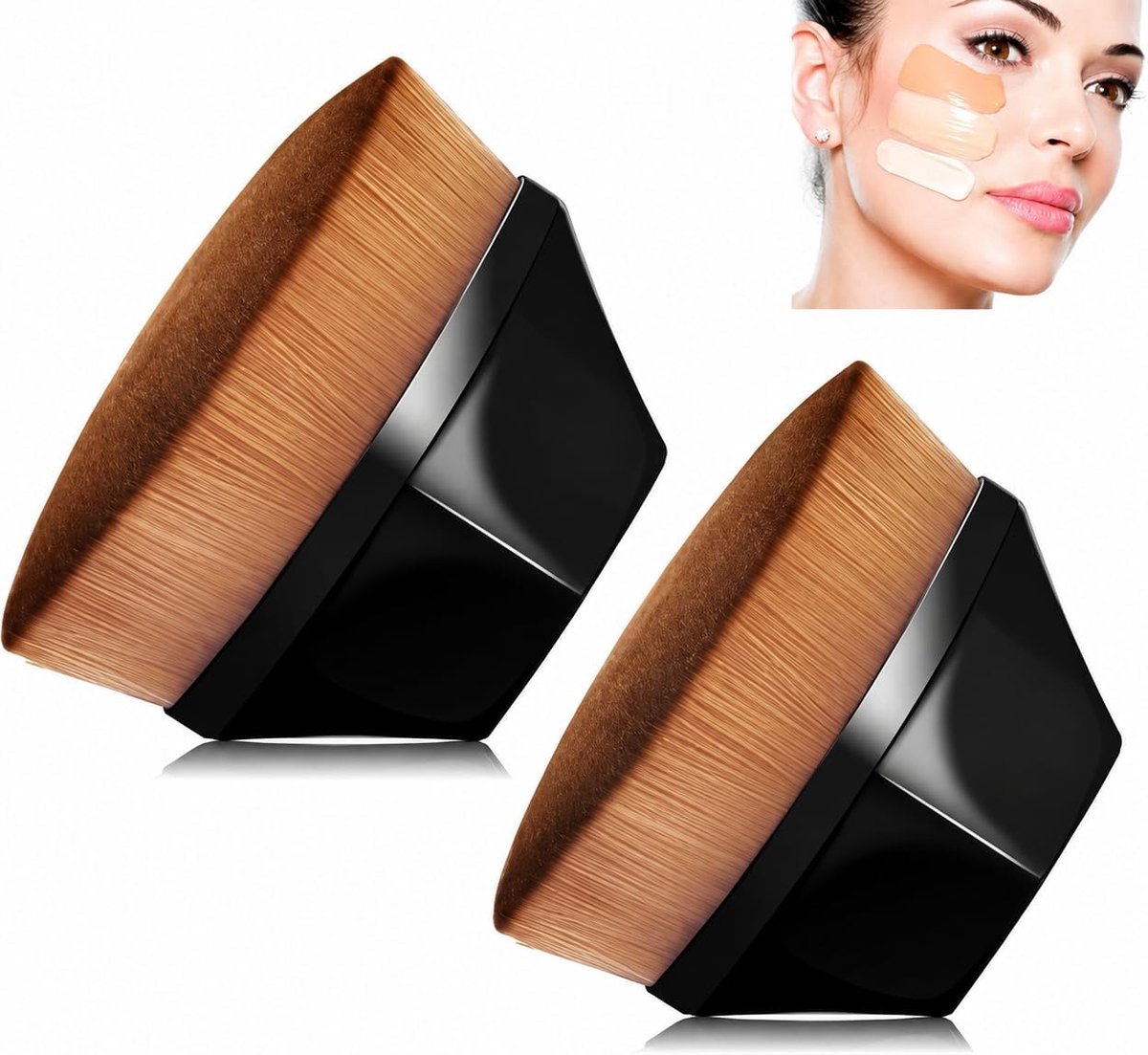 2 Stuks Professionele Poederkwasten en Foundationkwasten, Zachte Dichte Make-up Borstels met Beschermhoes, Voor Vloeibare Foundation, Poeder, Blush en Gezichtsmake-up