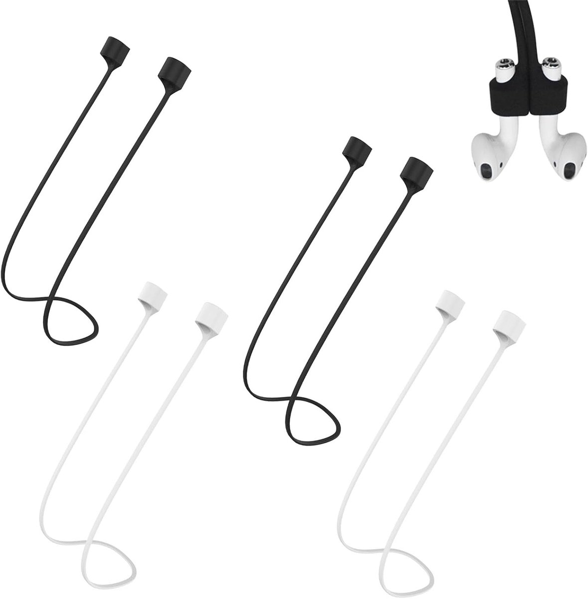 4 x AirP0ds bevestigingsband, strap met magneet voor AirP0ds Pro 3/2/1, accessoires voor AirP0ds 1/2/3/4 van soepel silicone, perfect, lengte: 72 cm, wit en zwart