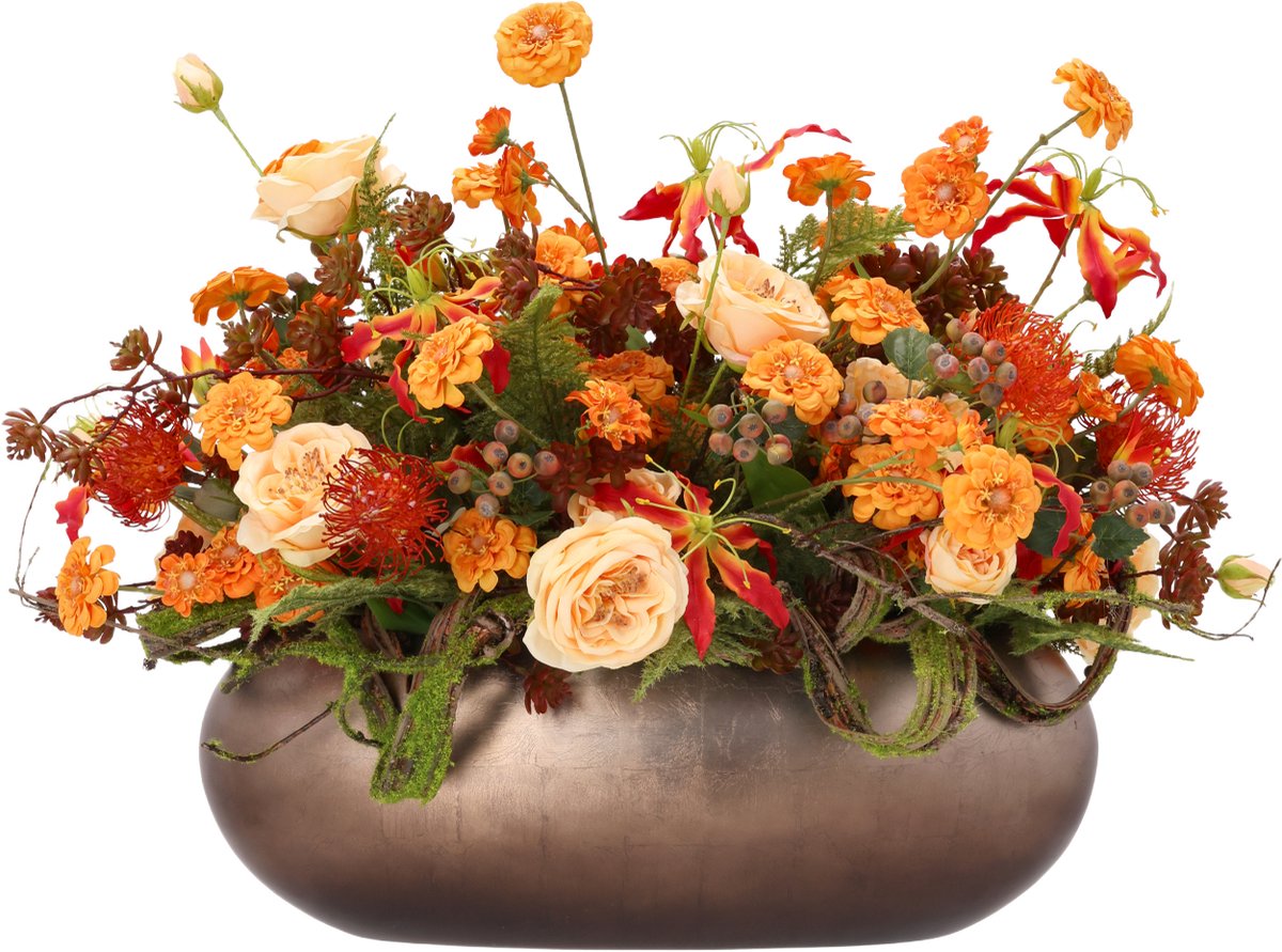 Kunstbloemstuk herfst Indy Santiago 60cm inclusief pot