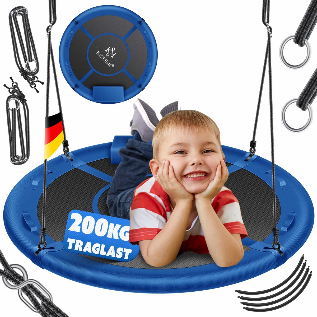 KESSER® Nestschommel - Schotelschommel voor binnen en buiten - Verstelbaar tot 200 kg - Ø 60 cm blauw