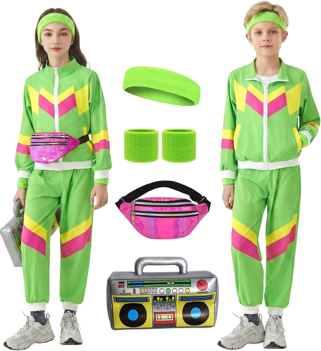 Sportpak voor kinderen, jongens en meisjes, 6-delig, uniseks, retro, windjack, training, hip hop, danskostuum