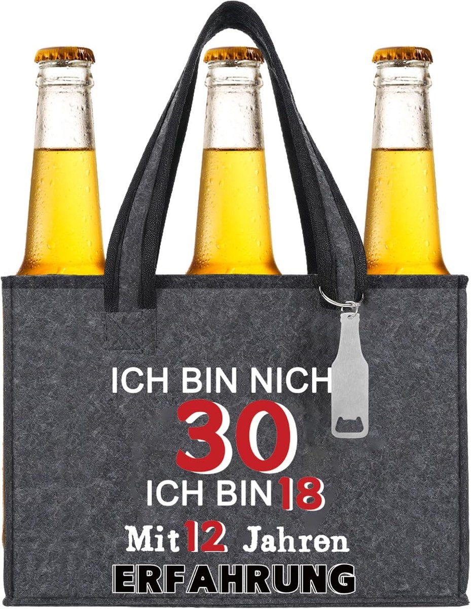 Cadeau voor 30e verjaardag mannen tas mannen tas bierflesopener gepersonaliseerde flesopener geschikt voor mannen vrouwen vrienden verpakking tas voor 6 flessen bier