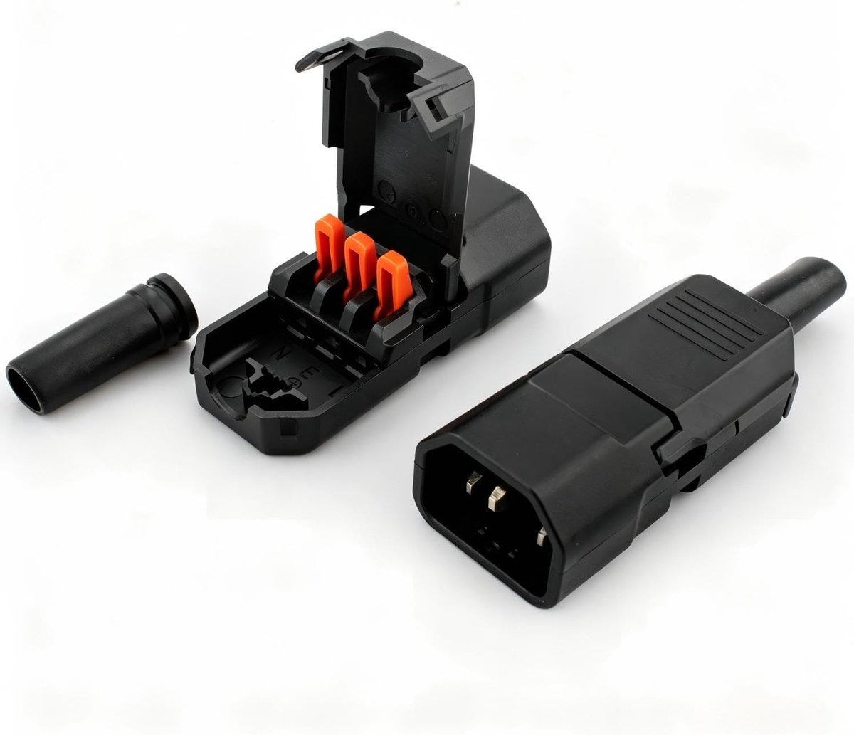 2 stuks voedingsaansluiting van IEC 320 C14 stekker mannelijk, IEC C14 AC 250 V 10 A 3 stekker (zwart)