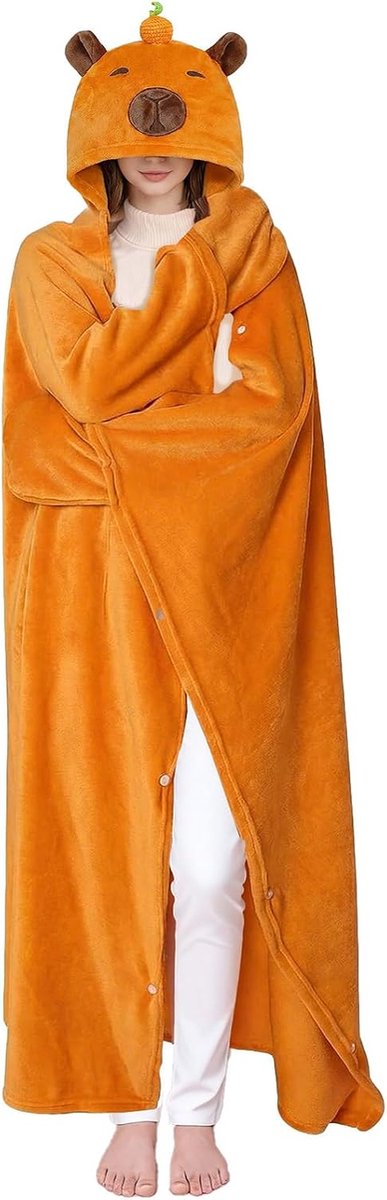 Deken met capuchon voor vrouwen, zachte knuffelige omslagcape, fleece en sherpa-hoodie