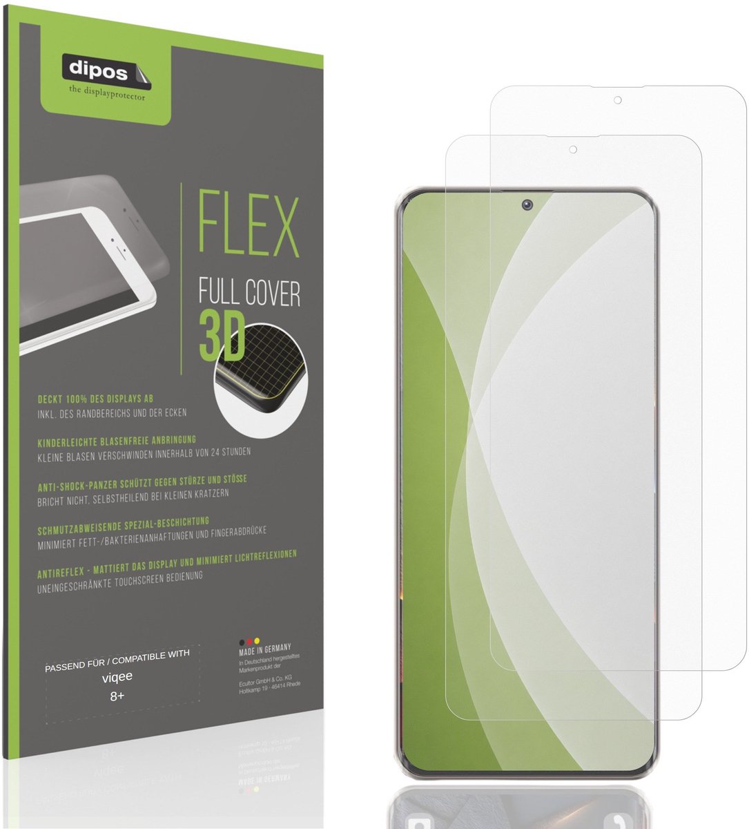 dipos FLEX – 2x Matte Screenprotector geschikt voor viqee 8+ | Volledige Schermbescherming | Case-Friendly