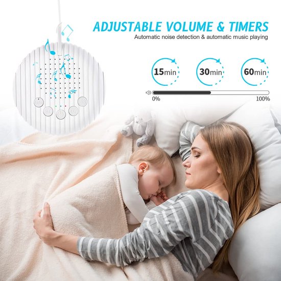 White Noise Machine – 10 Rustgevende Geluiden – Timer en Geheugenfunctie – USB Oplaadbaar – Wit — afbeelding 4