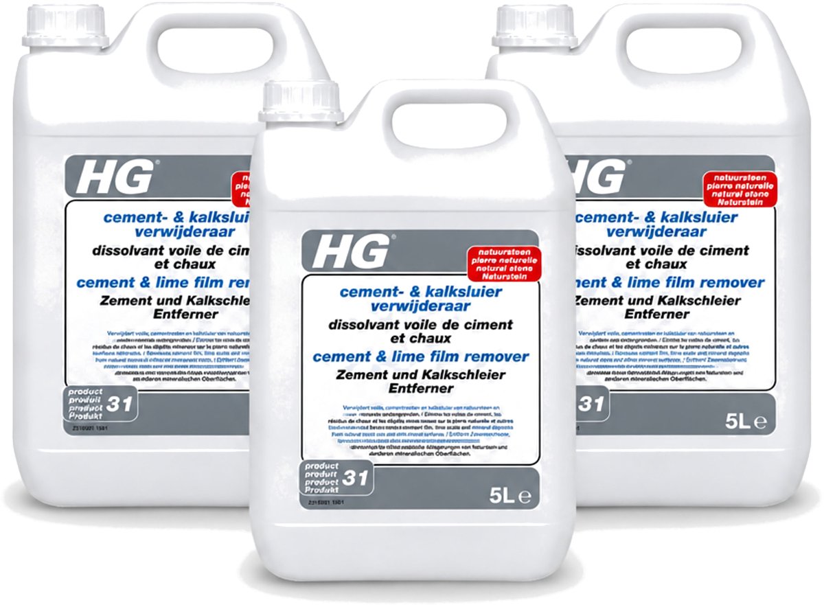 3 x HG - Cement & Kalksluierverwijderaar - Ook Voor Natuursteen - 5L - Voordeelverpakking - 3 stuks