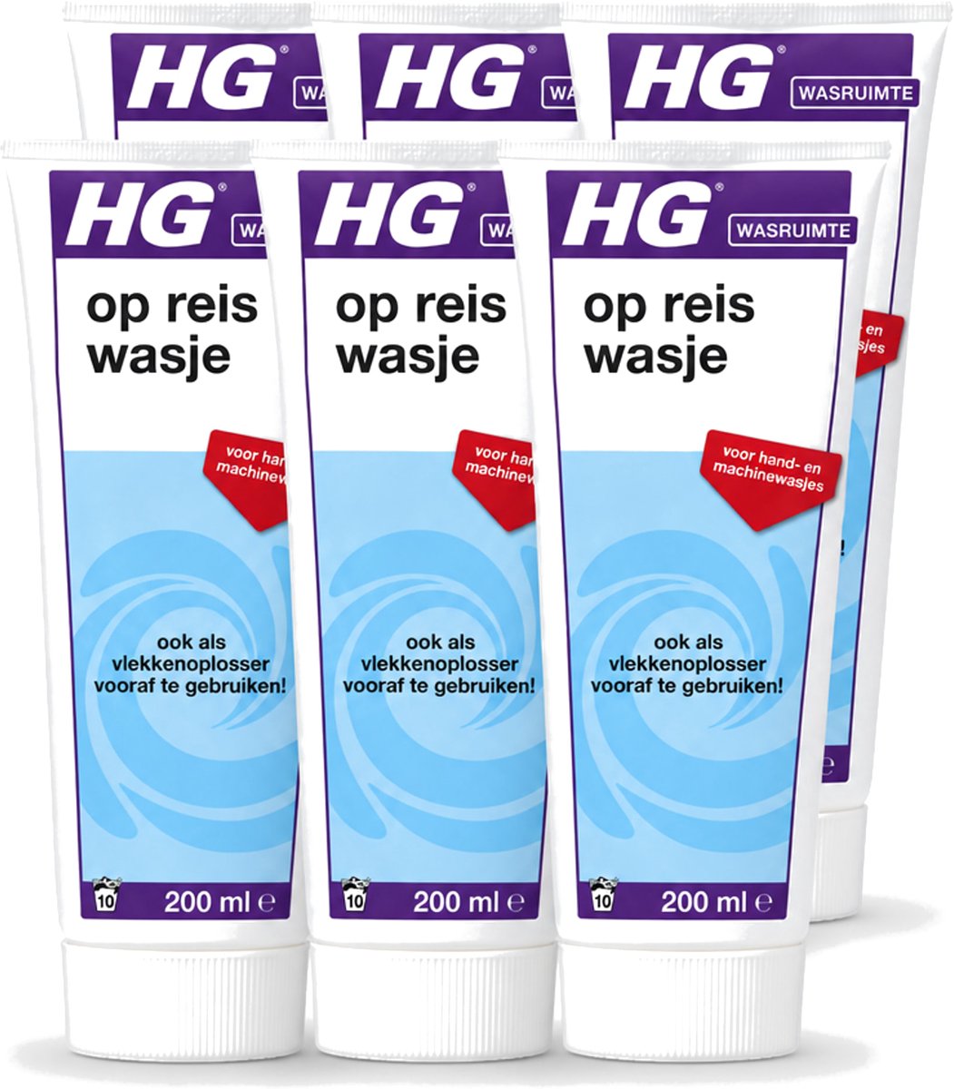 6 x HG - Wasruimte - Op-Reis-Wasje - Voor Hand & Machine Wasjes - 200 ml - Voordeelverpakking - 6 stuks