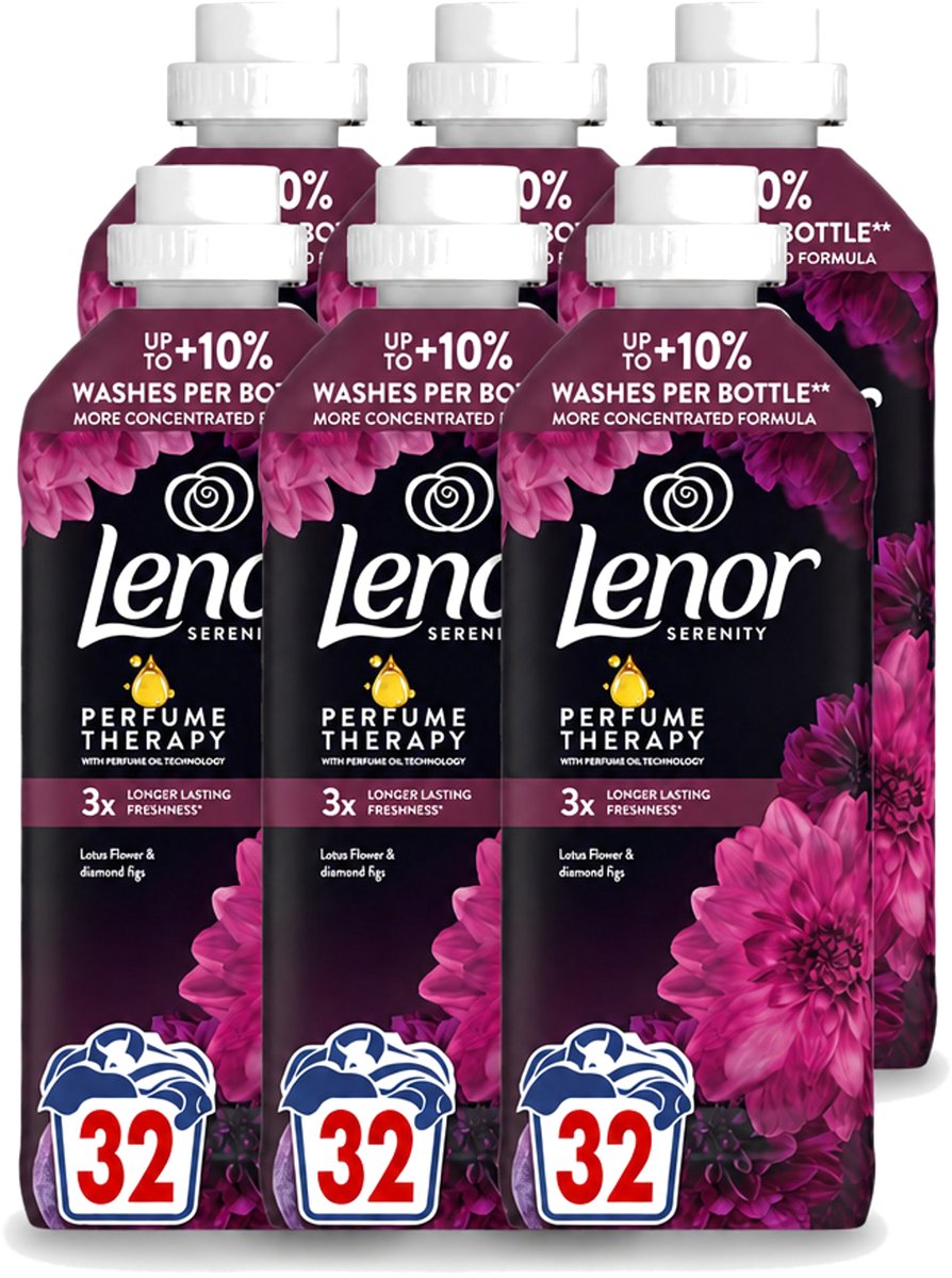 6 x Lenor – Wasverzachter – Lotus Flower & Diamond Figs – 32 Wasbeurten – 675 ml - Voordeelverpakking - 6 stuks