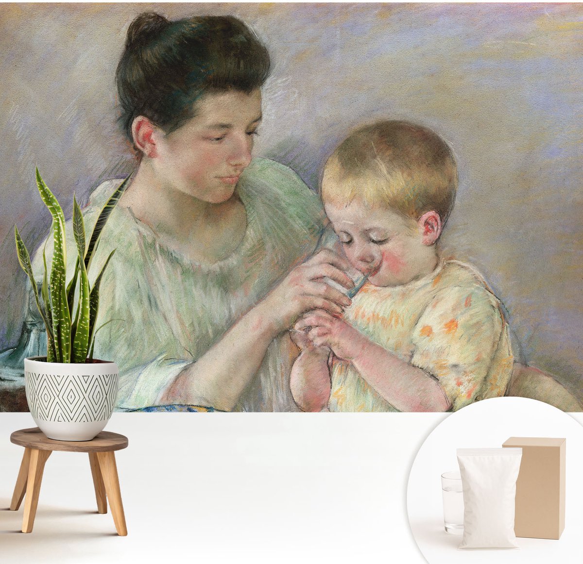 Wallfluent Fotobehang - Romig Vliesbehang - 208x146 cm - Ouderlijke Zorg Fotobehang Vlies - Woonkamer behang Mensen - Muurschildering - Woonkamer behang