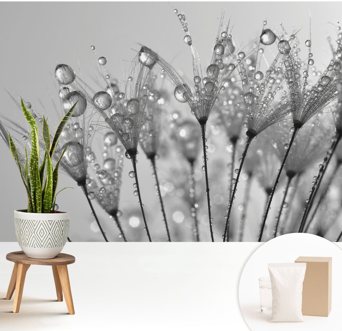 Wallfluent Fotobehang - Wit Vliesbehang - 208x146 cm - Natte Delicatesse Muurschildering - Slaapkamer behang Bloemen En Planten - Fotobehang Vlies - Slaapkamer behang