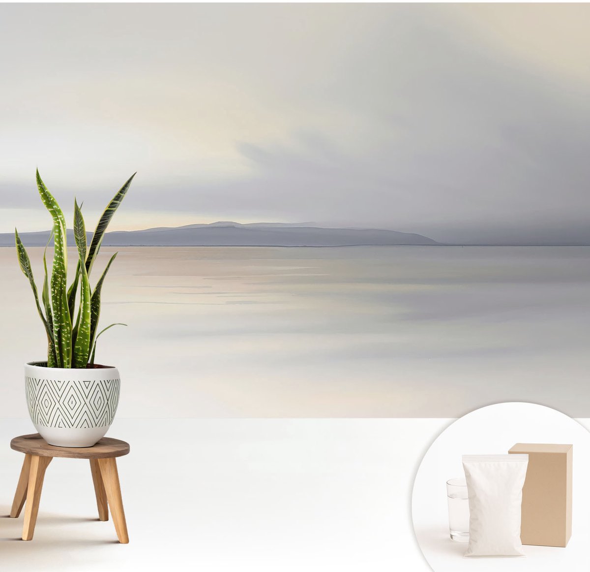 Wallfluent Fotobehang - Grijs Vliesbehang - 208x146 cm - Harmonieuze Landschap Muurschildering - Gang behang Landschappen - Fotobehang Vlies - Gang behang