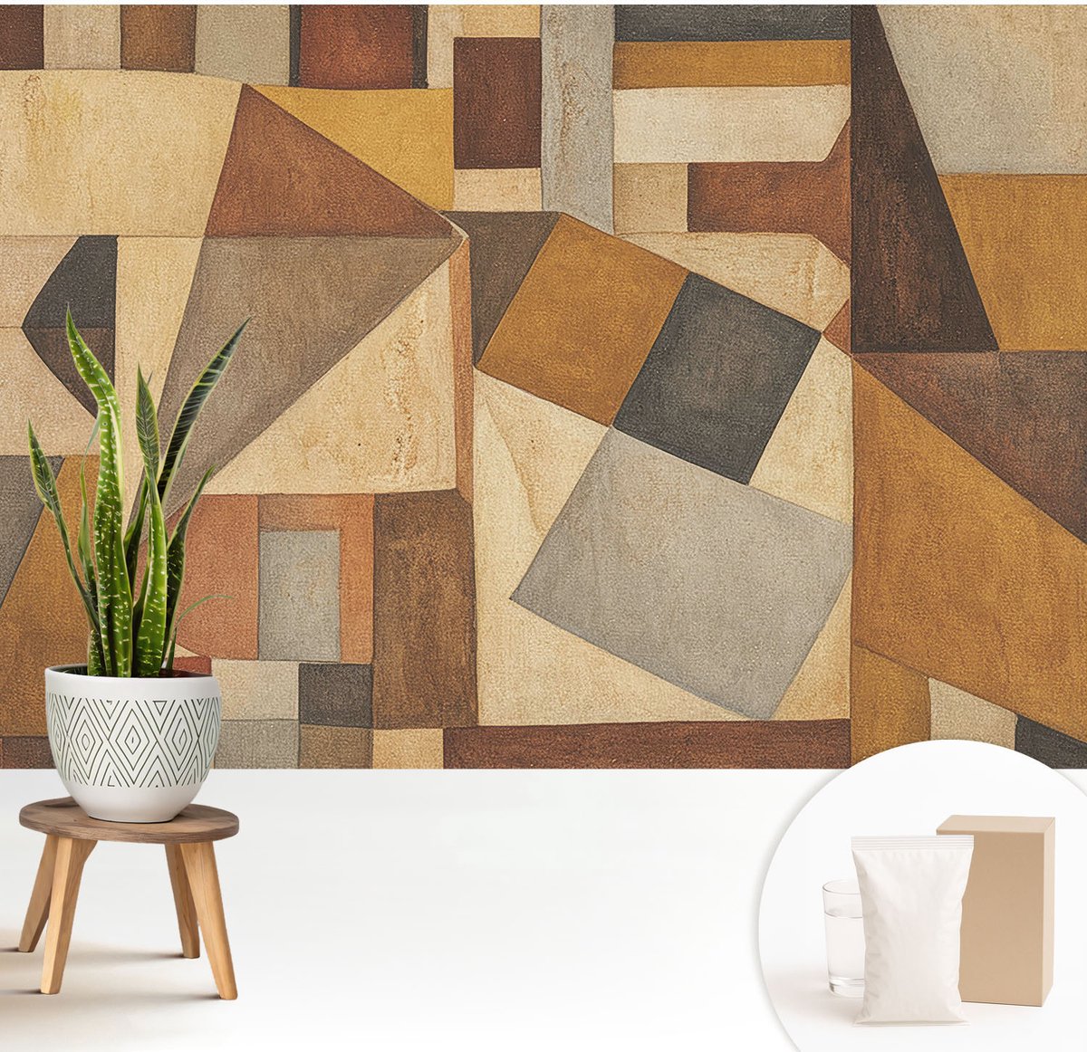 Wallfluent Fotobehang - Bruin Vliesbehang - 208x146 cm - Geometrische Abstractie Muurschildering - Slaapkamer behang Abstractie - Fotobehang Vlies - Slaapkamer behang