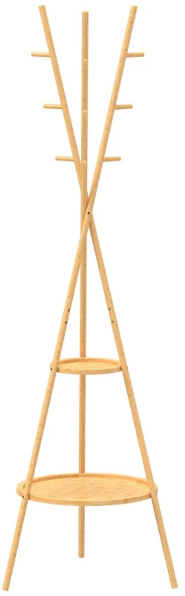 ZYLARO Kapstok - Vrijstaand - 9 Haken En 2 Planken - Voor Entree - Naturel natuurlijk