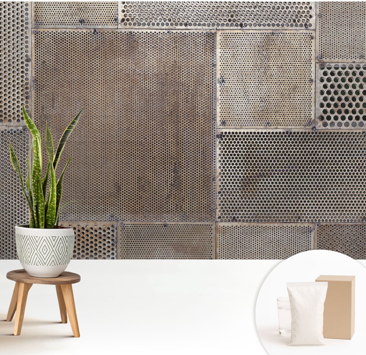 Wallfluent Fotobehang - Grijs Vliesbehang - 208x146 cm - Metaalachtige Patronen Muurschildering - Gang behang Texturen - Fotobehang Vlies - Slaapkamer behang