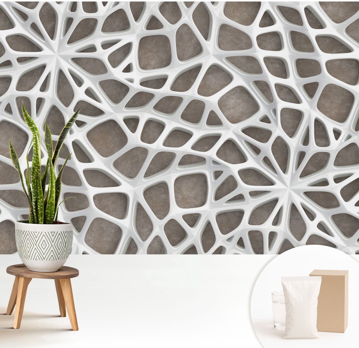 Wallfluent Fotobehang - Wit Vliesbehang - 208x146 cm - Geometrisch Netwerk Muurschildering - Gang behang Achtergronden En Patronen - Fotobehang Vlies - Slaapkamer behang