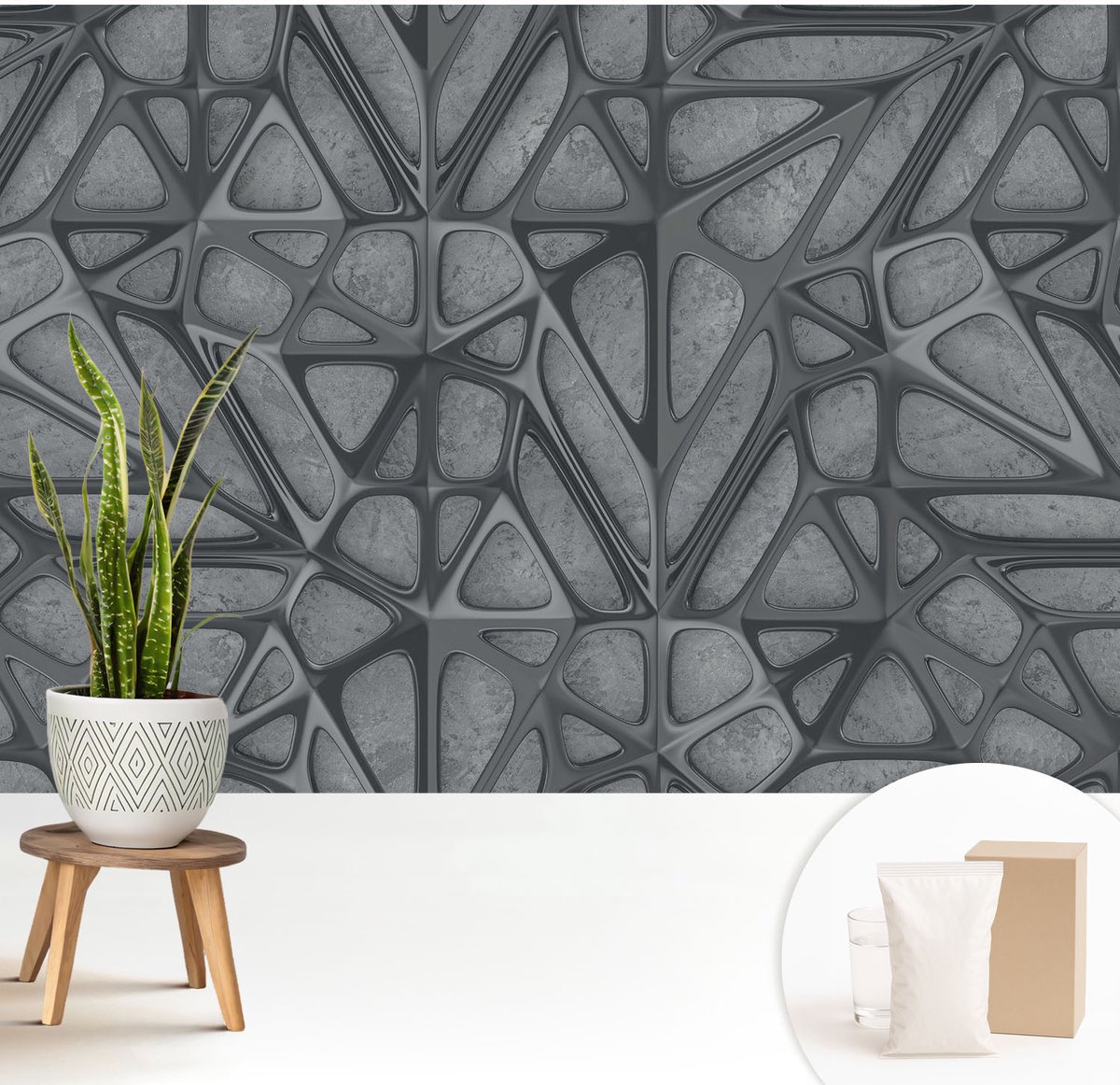 Wallfluent Fotobehang - Grijs Vliesbehang - 208x146 cm - Geometrische Patronen Fotobehang Vlies - Hal behang Texturen - Muurschildering - Hal behang
