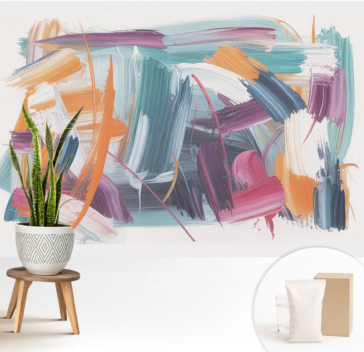 Wallfluent Fotobehang - Grijs Vliesbehang - 208x146 cm - Krachtige Slagen Muurschildering - Slaapkamer behang Abstractie - Fotobehang Vlies - Slaapkamer behang