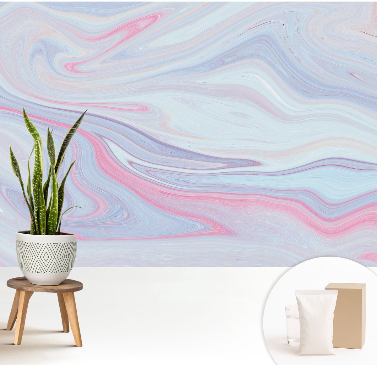 Wallfluent Fotobehang - Blauw Vliesbehang - 208x146 cm - Pastelkleurige Werveling Muurschildering - Gang behang Abstractie - Fotobehang Vlies - Slaapkamer behang