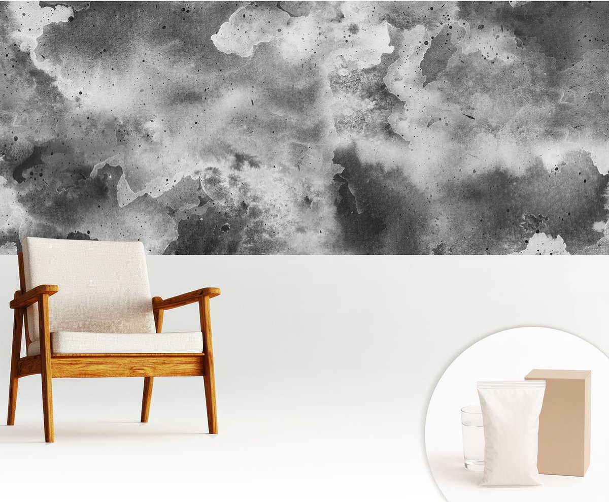 Wallfluent Fotobehang - Zwart-Wit Vliesbehang - 250x104 cm - Grijze Wolken Fotobehang Vlies - Woonkamer behang Abstractie - Muurschildering - Hal behang