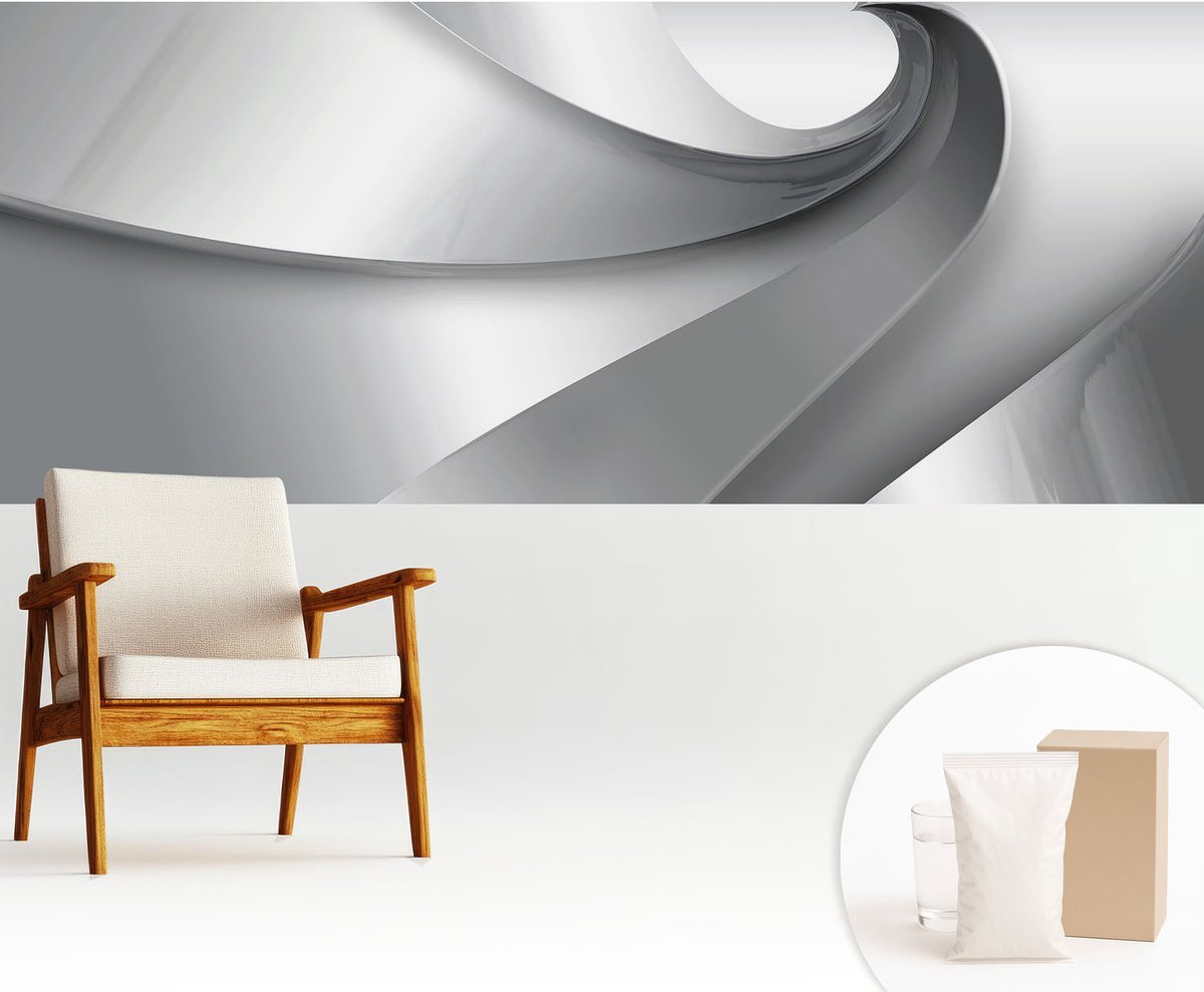 Wallfluent Fotobehang - Grijs Vliesbehang - 250x104 cm - Geometrische Spiralen Fotobehang Vlies - Hal behang Abstractie - Muurschildering - Hal behang