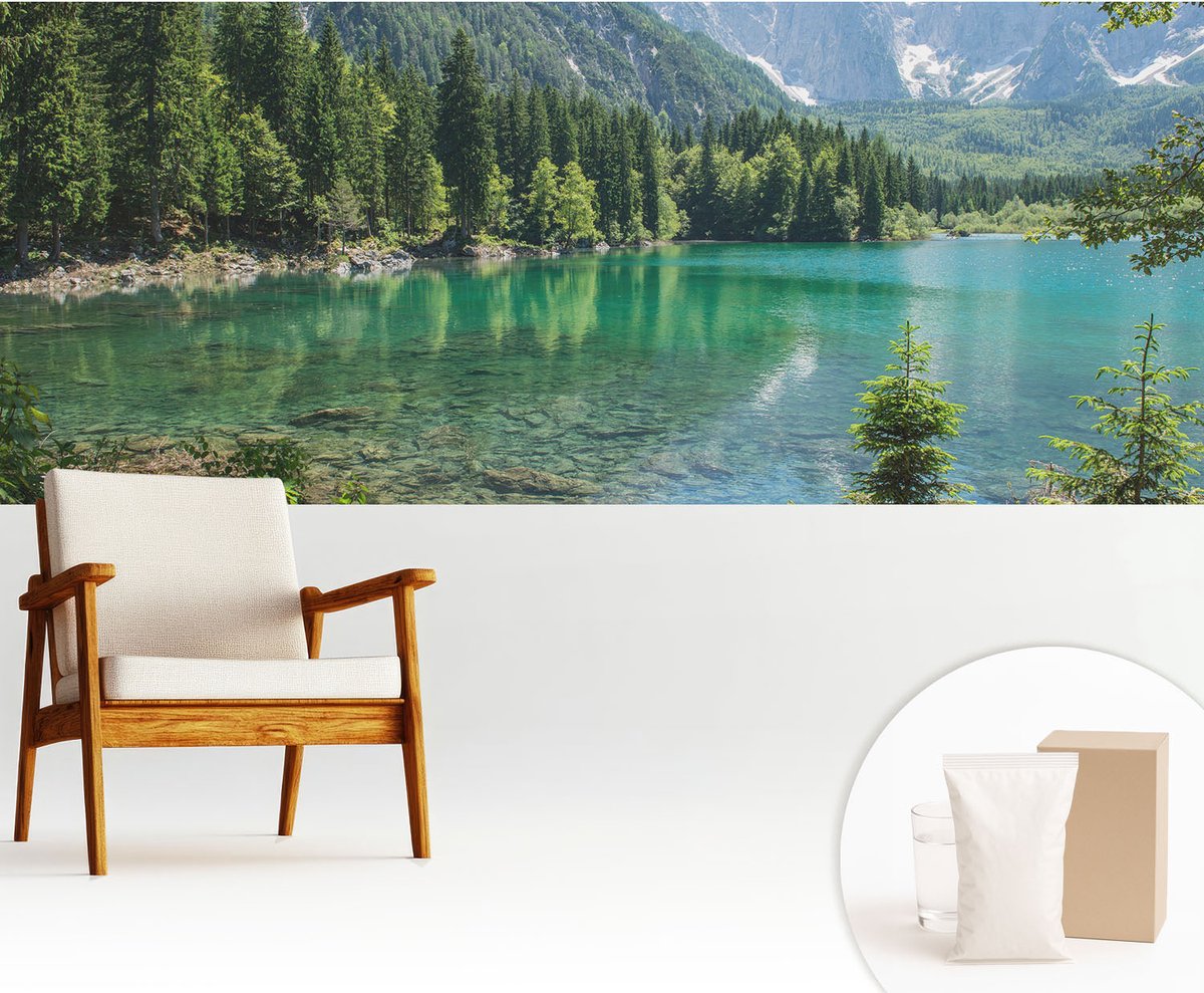 Wallfluent Fotobehang - Groente Vliesbehang - 250x104 cm - Groen Meer Fotobehang Vlies - Woonkamer behang Landschappen - Muurschildering - Woonkamer behang