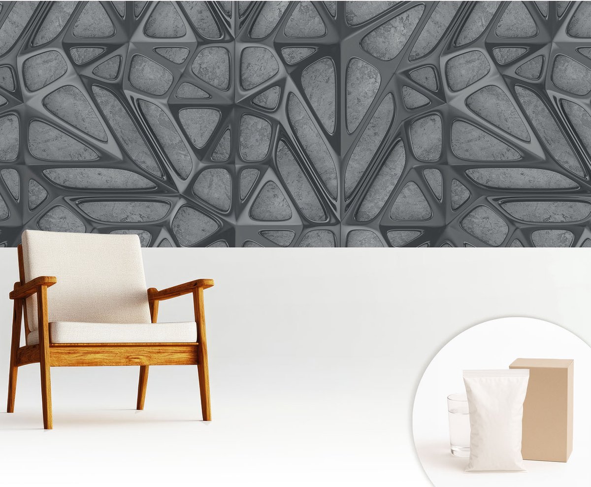 Wallfluent Fotobehang - Grijs Vliesbehang - 250x104 cm - Geometrische Patronen Fotobehang Vlies - Woonkamer behang Texturen - Muurschildering - Hal behang