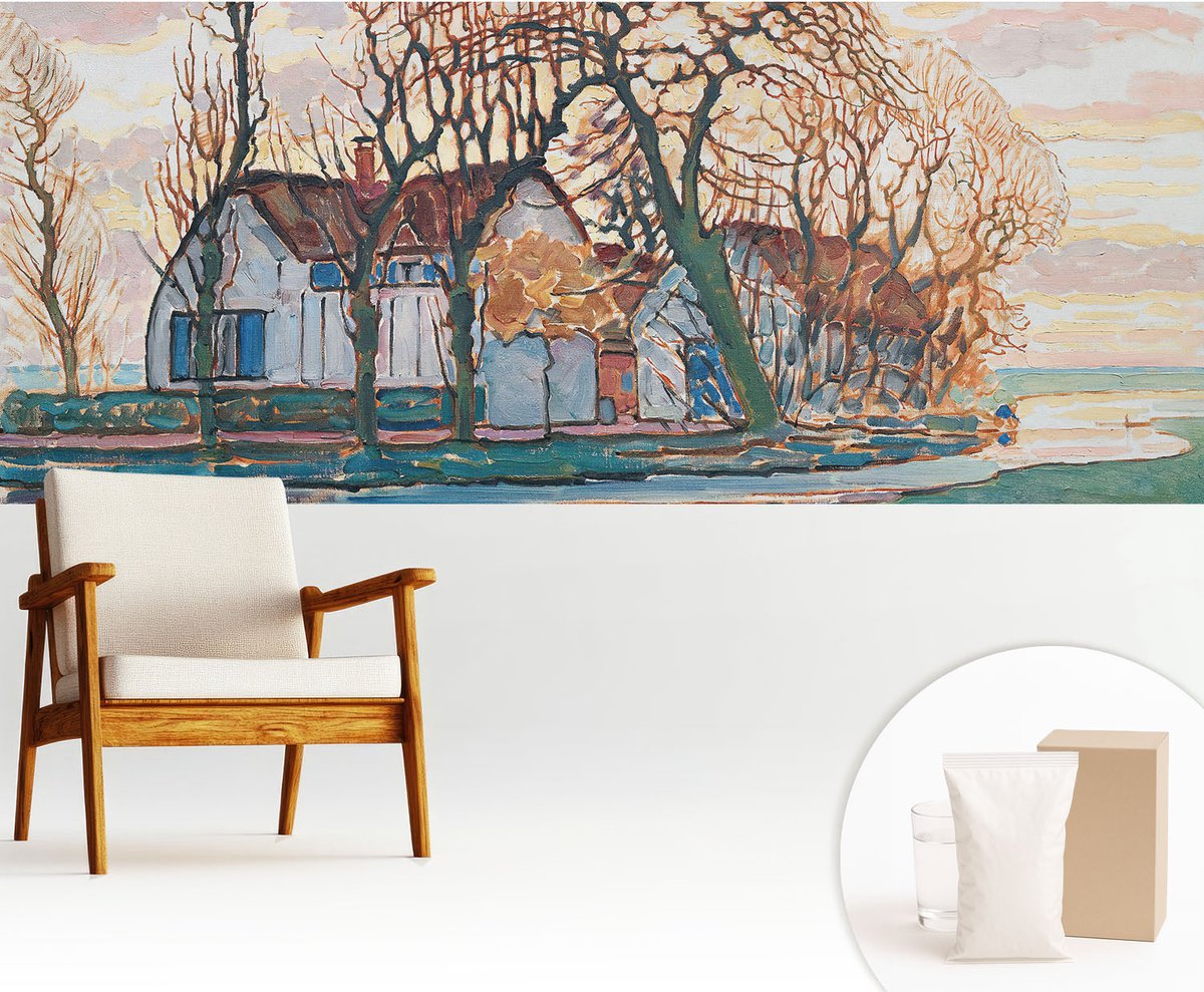 Wallfluent Fotobehang - Wit Vliesbehang - 250x104 cm - Idyllisch Landschap Fotobehang Vlies - Woonkamer behang Landschappen - Muurschildering - Woonkamer behang