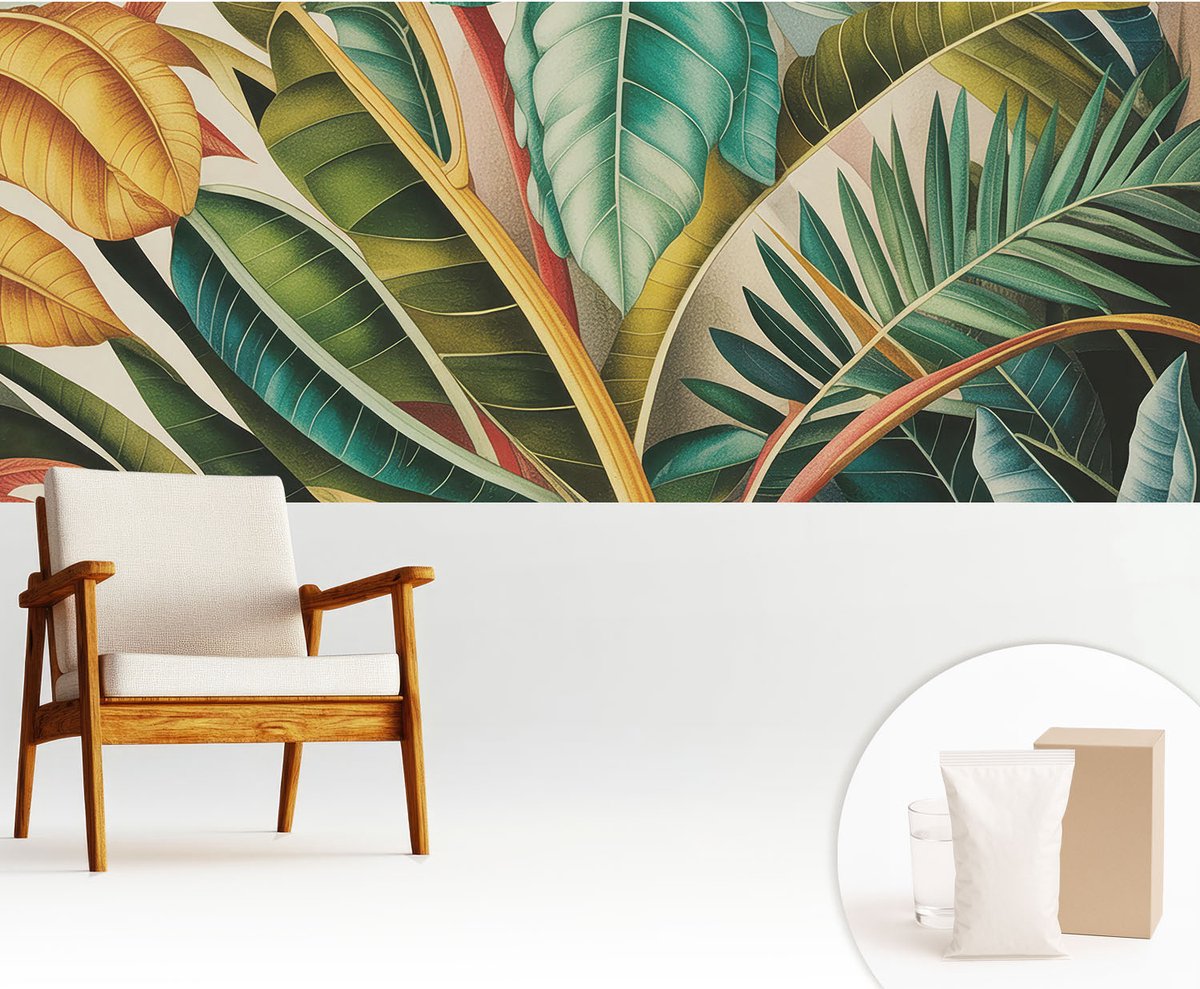Wallfluent Fotobehang - Groente Vliesbehang - 250x104 cm - Exotische Bladeren Muurschildering - Gang behang Bloemen En Planten - Fotobehang Vlies - Slaapkamer behang