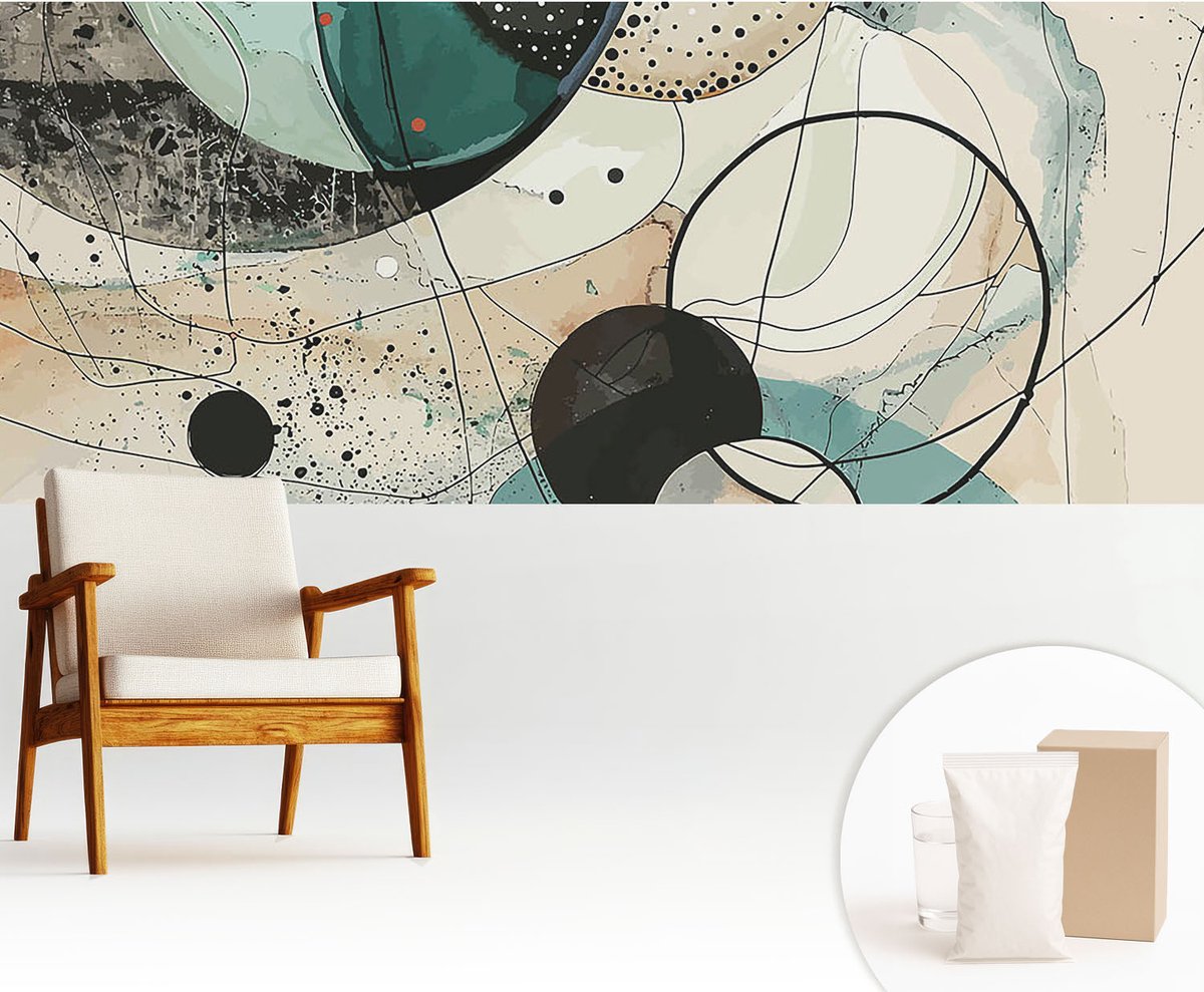 Wallfluent Fotobehang - Grijs Vliesbehang - 250x104 cm - Kleurrijke Cirkels Muurschildering - Slaapkamer behang Abstractie - Fotobehang Vlies - Gang behang