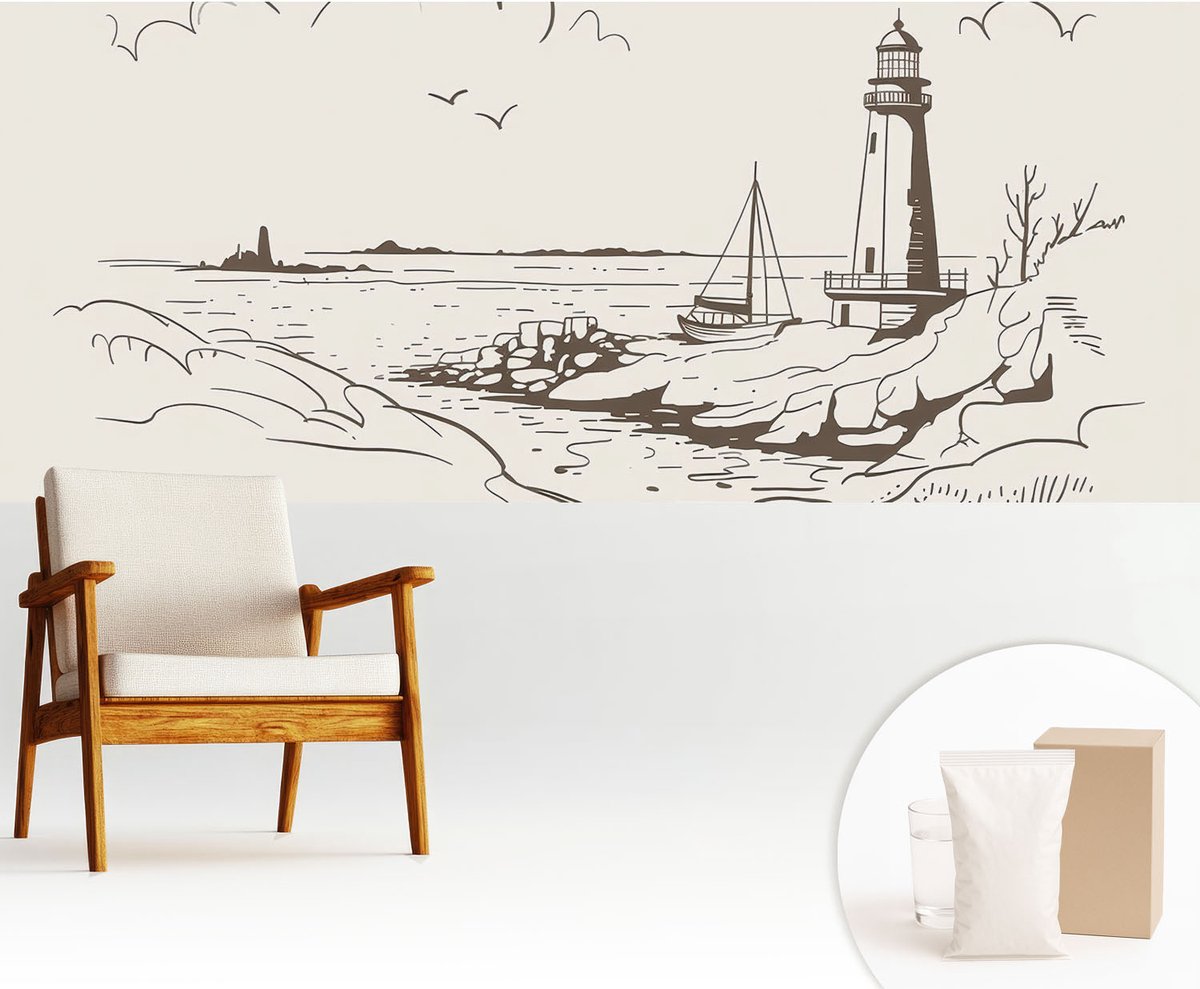 Wallfluent Fotobehang - Beige Vliesbehang - 250x104 cm - Kustlandschap Fotobehang Vlies - Woonkamer behang Landschappen - Muurschildering - Woonkamer behang