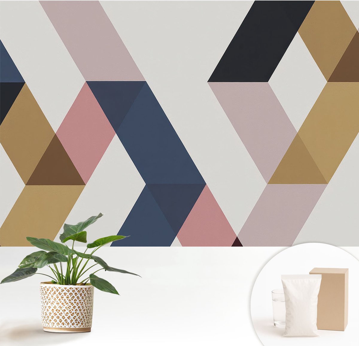 Wallfluent Fotobehang - Wit Vliesbehang - 152x104 cm - Kleurrijke Rhomben Fotobehang Vlies - Woonkamer behang Geometrie - Muurschildering - Woonkamer behang