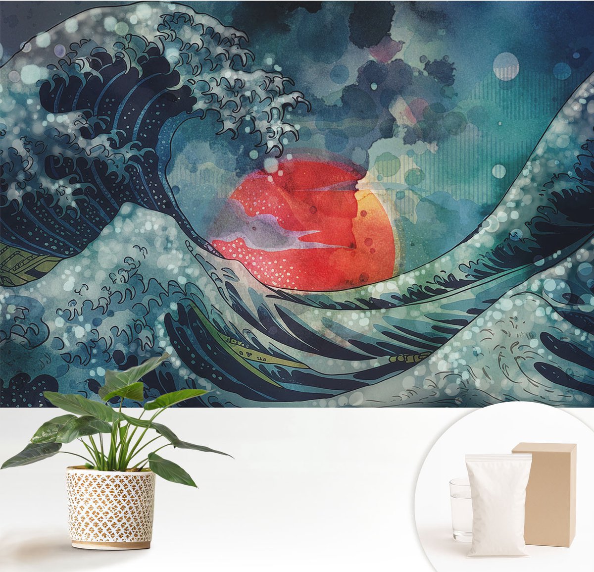 Wallfluent Fotobehang - Blauw Vliesbehang - 152x104 cm - Oceanisch Oosten Muurschildering - Gang behang Deel - Fotobehang Vlies - Slaapkamer behang