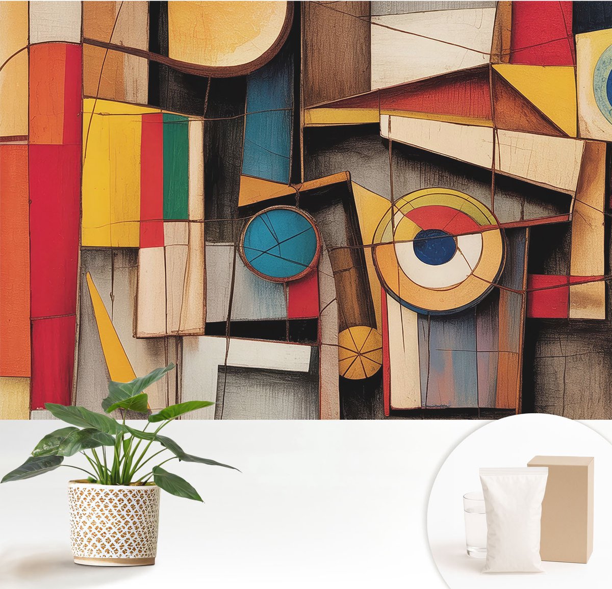 Wallfluent Fotobehang - Wit Vliesbehang - 152x104 cm - Geometrische Patronen Muurschildering - Slaapkamer behang Abstractie - Fotobehang Vlies - Slaapkamer behang