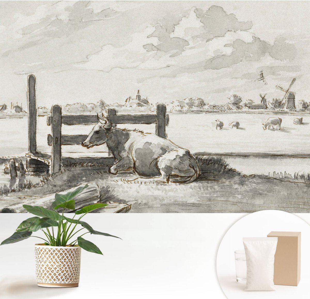 Wallfluent Fotobehang - Wit Vliesbehang - 152x104 cm - Landelijk Idyllisch Muurschildering - Slaapkamer behang Landschappen - Fotobehang Vlies - Gang behang