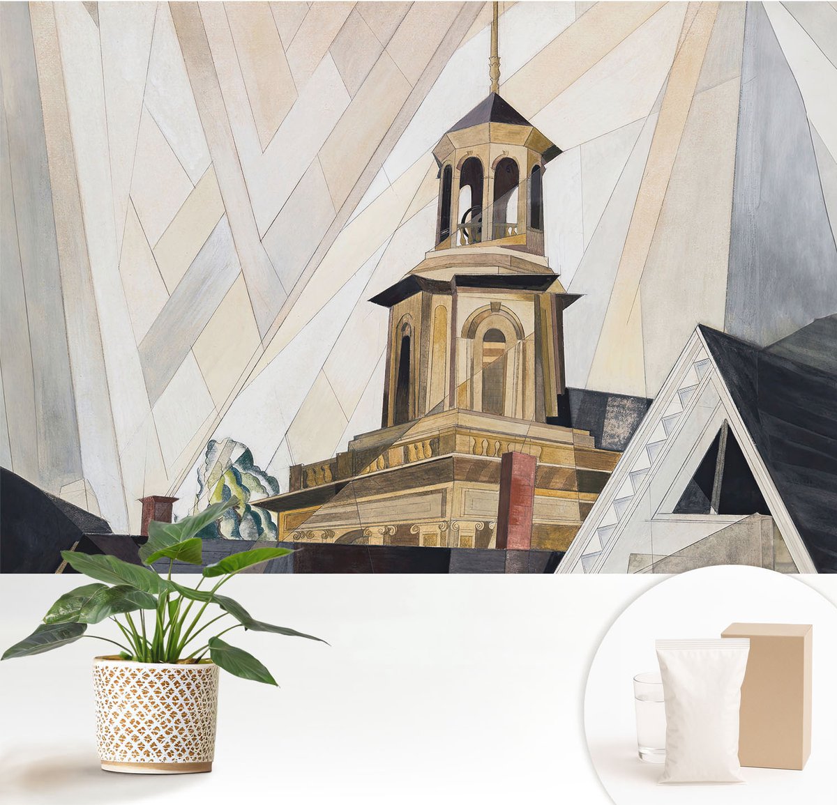 Wallfluent Fotobehang - Wit Vliesbehang - 152x104 cm - Architectonische Toren Fotobehang Vlies - Woonkamer behang Architectuur - Muurschildering - Hal behang
