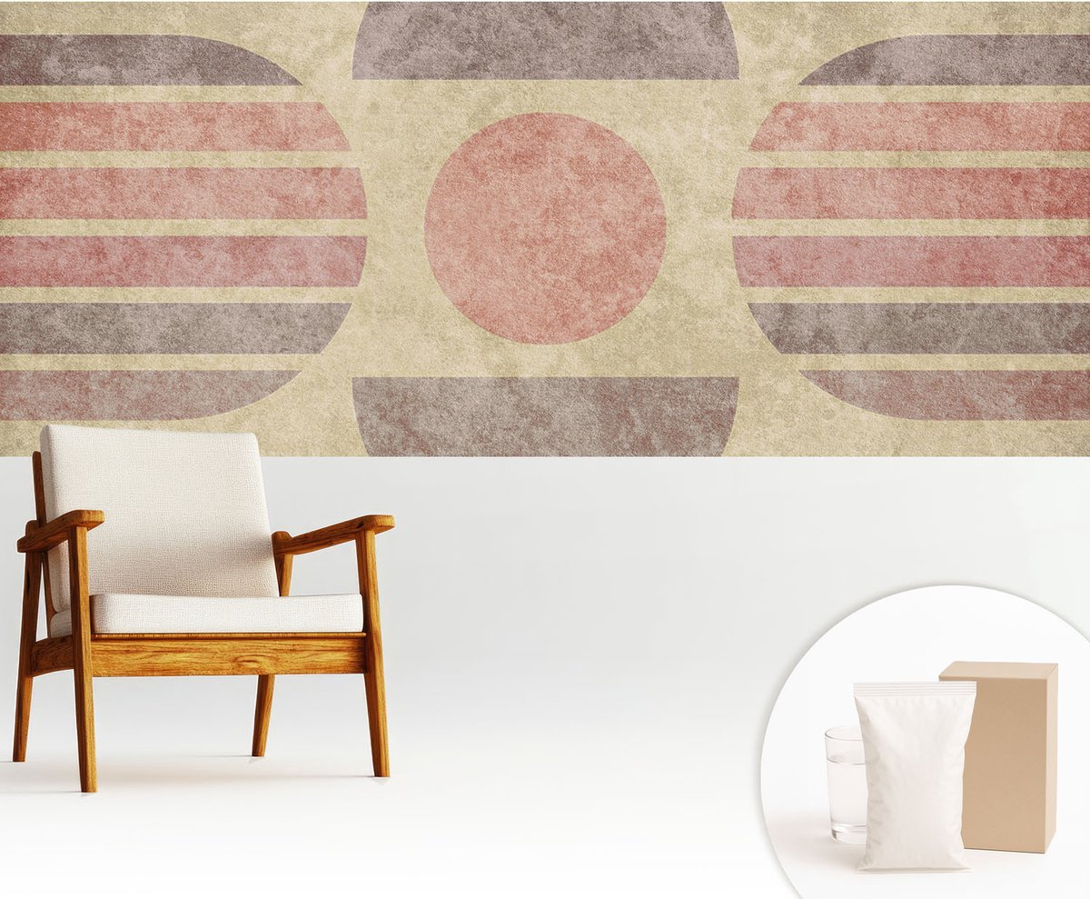 Wallfluent Fotobehang - Beige Vliesbehang - 250x104 cm - Geometrische Vormen Muurschildering - Slaapkamer behang Abstractie - Fotobehang Vlies - Gang behang