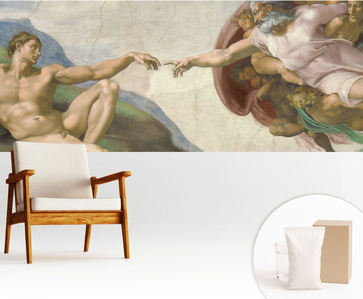 Wallfluent Fotobehang - Beige Vliesbehang - 250x104 cm - Spiritueel Contact Fotobehang Vlies - Hal behang Deel - Muurschildering - Woonkamer behang