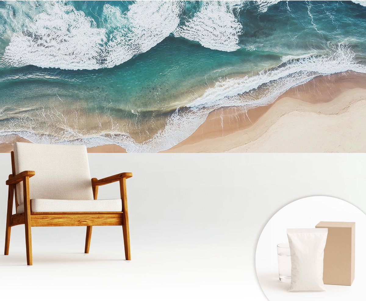 Wallfluent Fotobehang - Blauw Vliesbehang - 250x104 cm - Zeegolven Fotobehang Vlies - Hal behang Landschappen - Muurschildering - Woonkamer behang