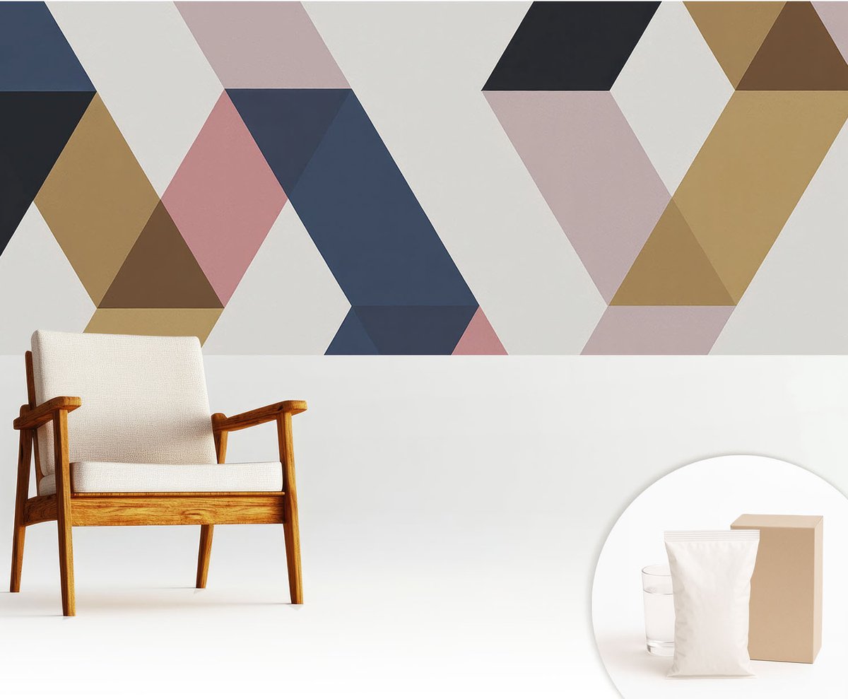 Wallfluent Fotobehang - Wit Vliesbehang - 250x104 cm - Kleurrijke Rhomben Fotobehang Vlies - Hal behang Geometrie - Muurschildering - Woonkamer behang