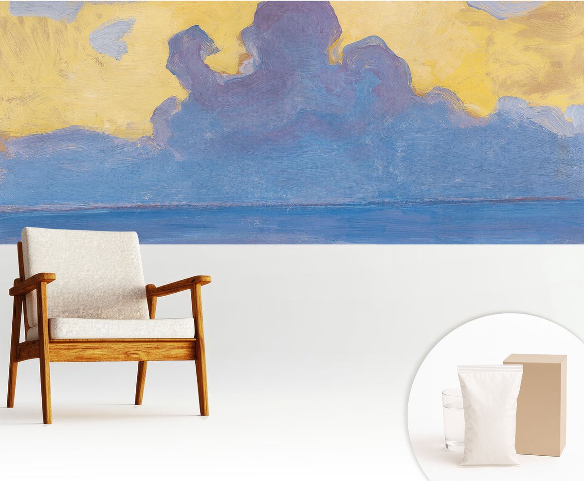 Wallfluent Fotobehang - Wit Vliesbehang - 250x104 cm - Wolkenlandschap Muurschildering - Gang behang Landschappen - Fotobehang Vlies - Slaapkamer behang