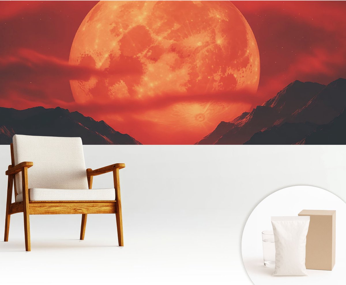 Wallfluent Fotobehang - Rood Vliesbehang - 250x104 cm - Nachtelijk Fenomeen Fotobehang Vlies - Woonkamer behang Kosmos - Muurschildering - Hal behang
